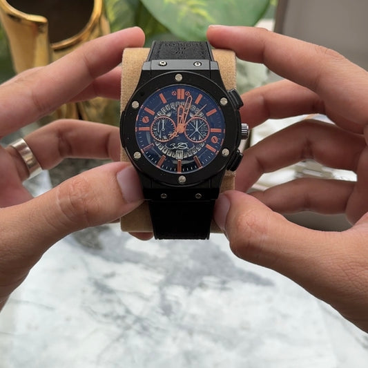 Hublot Black Leather – Golden Needles + Big Date